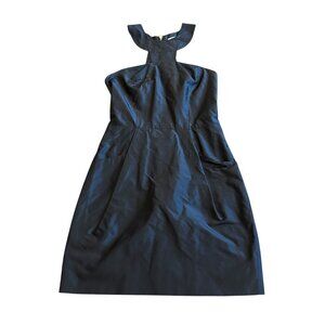 Nomia 100% Silk Black Dress High Neck Halter Mini Length Cocktail Size 4 Women's